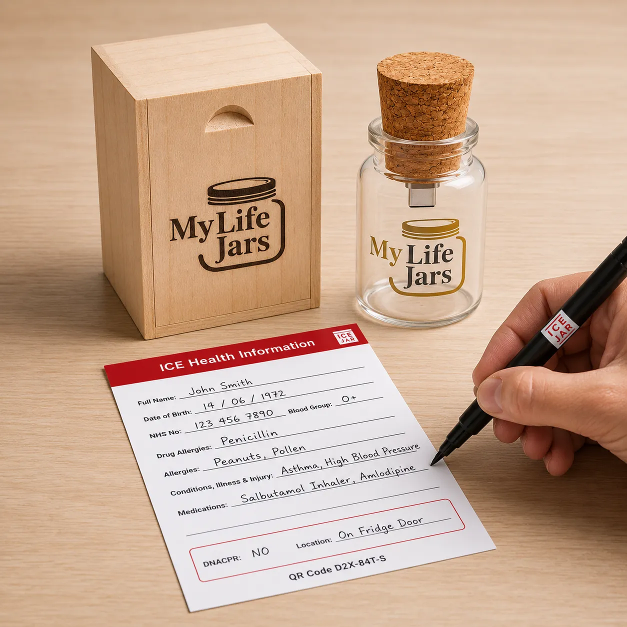 Life Jar flash drive and ICE info form